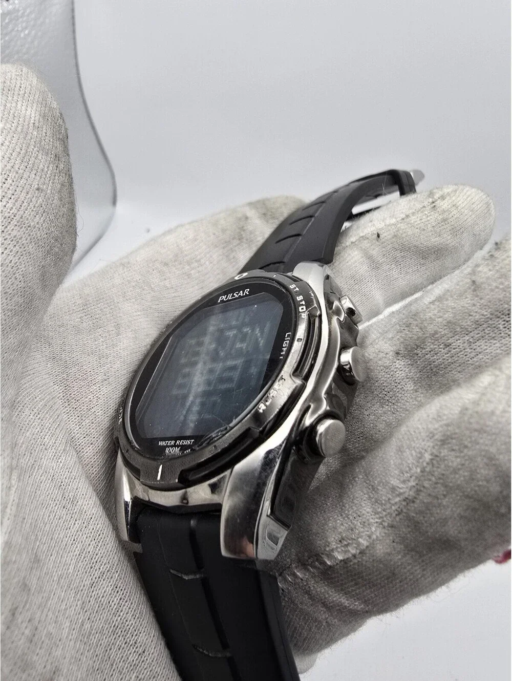 Pulsar Tech Gear Quartz Digital Watch SS Case Black Rubber Strap Alarm 100m